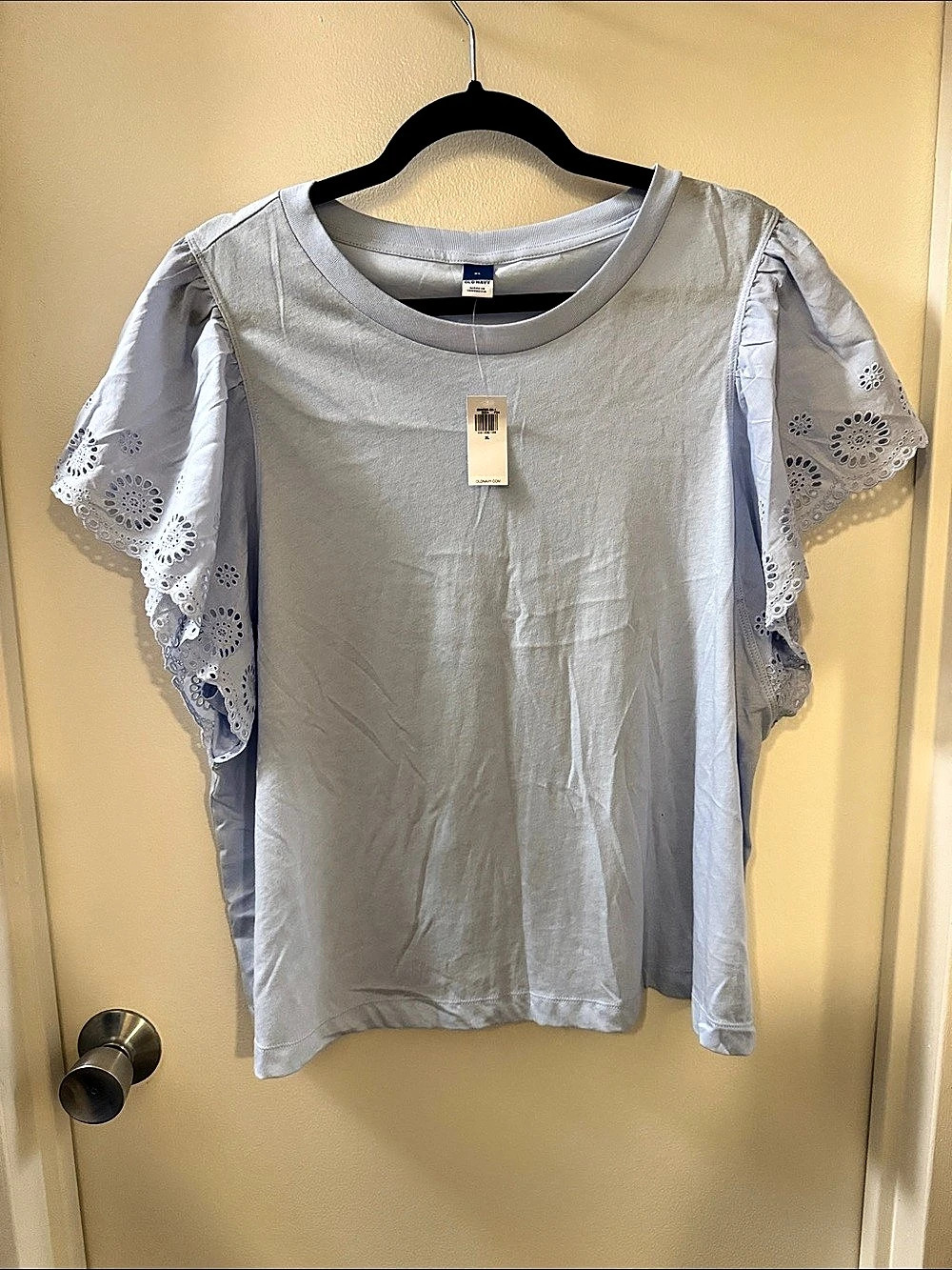 Old Navy Eyelet Flutter-Sleeve Jersey-Knit Top blue XL